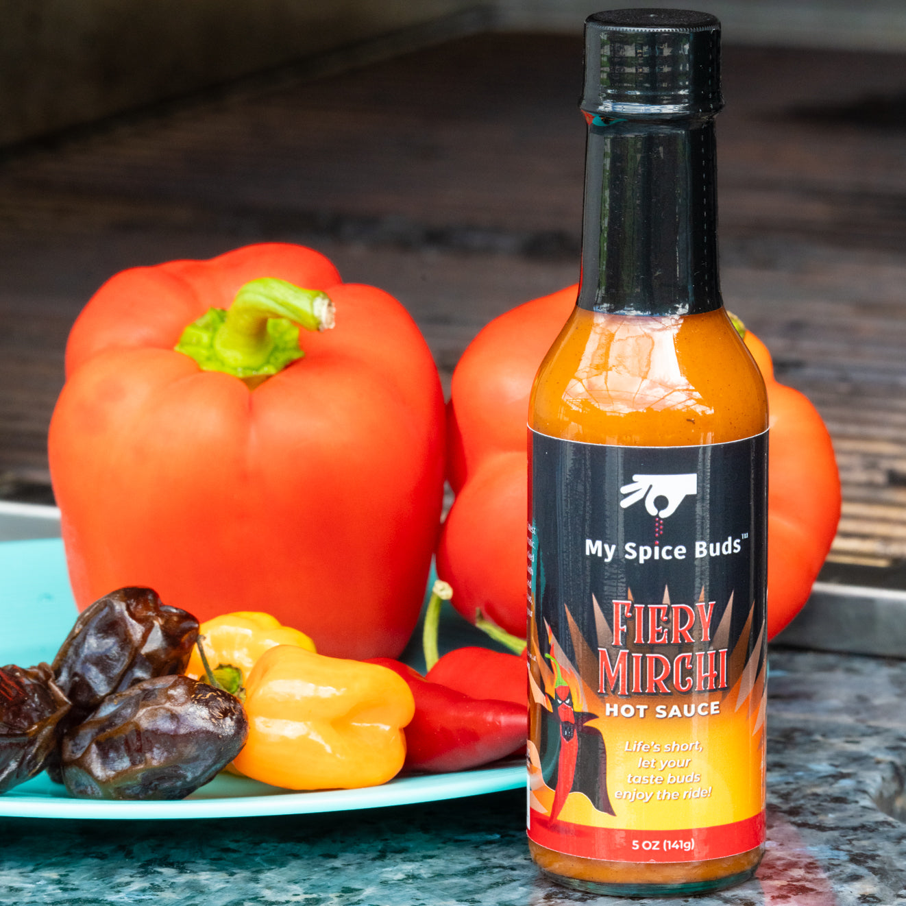 Fiery Mirchi Bottle with red bell pepper