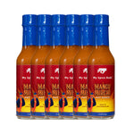 Pack of My Spice Buds Mango Mirchi hot sauce bottles with blue caps on a white background 1