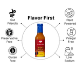 Mango Mirchi Hot sauce bottle with health and wellness benefits on a white background 11