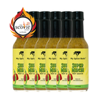 Pack of Super Mirch hot sauce bottles with visible Scovie award logo on a white background 1