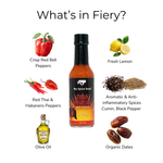 Fiery Mirchi with crisp red bell peppers, red Thai and habanero peppers, olive oil, fresh lemon, Aromatic anti inflammatory spices like cumin, black pepper, organic dates. 8
