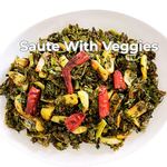 Sauteed greens with vegetables on a white plate 5